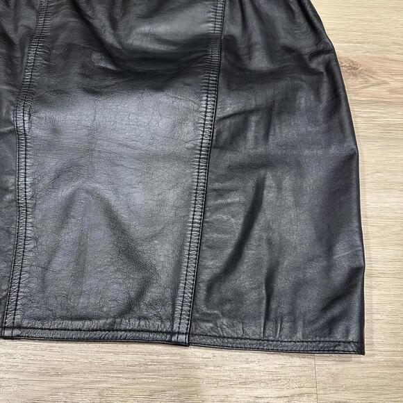 Black Leather Mini Skirt 3/4 100% Lined Snap Zip Genuine Leather Biker Goth - Picture 10 of 15